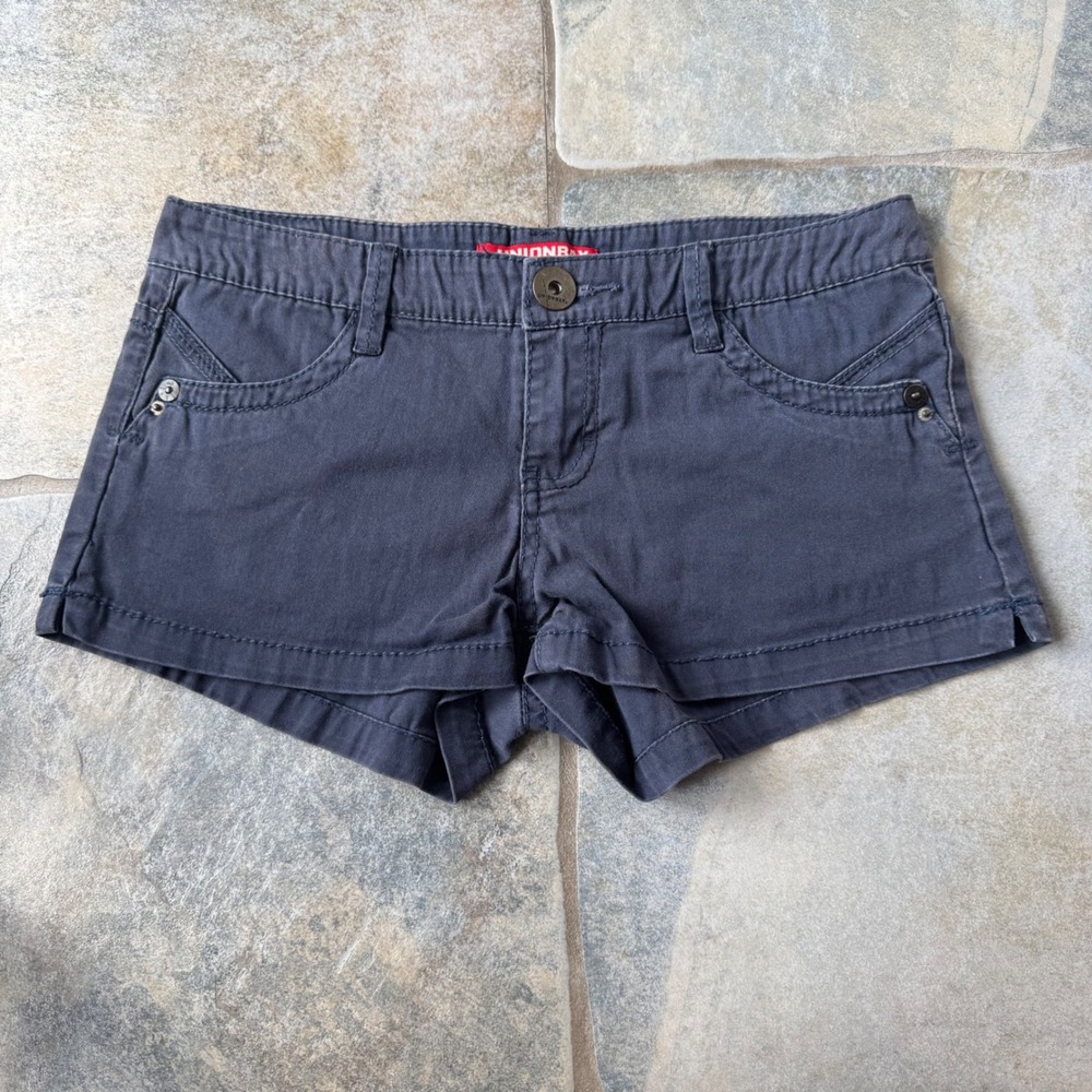Y2K Unionbay Low Rise Stretch Micro Mini Shorts Size 3 Navy Blue Cargo‎ Vintage